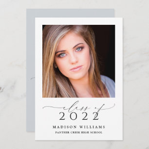 Invitation Classe de 2022 Simple Blue 2 Photo Graduation