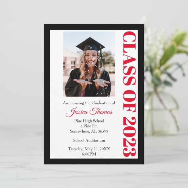 Invitation Classe de 2023 Black Photo Graduation (Debout devant)