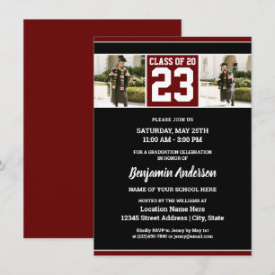Invitation Classe de 2023 Burgundy Red Graduation Photo