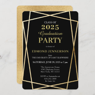 Invitation Classe de 2023 Elegant Black Gold Géométrique