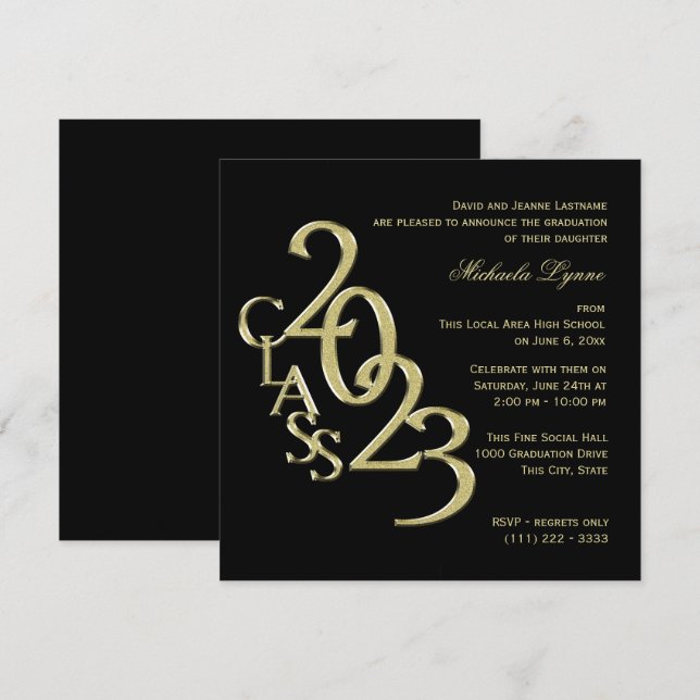 Invitation Classe de 2023 Elegant Gold et Black (Devant / Derrière)