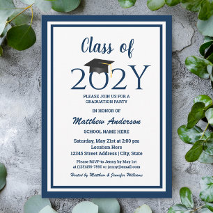 Invitation Classe de 2023 Elégant Navy Blue Graduation Party