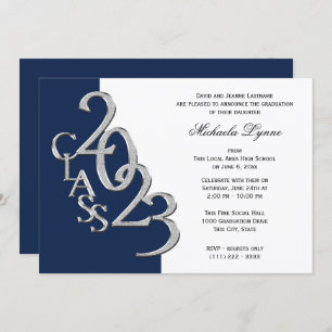 Invitation Classe de 2023 Grad Silver and Navy Blue