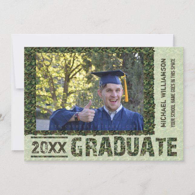 Invitation Classe de 2023 Graduation Photo Camo Custom Party (Devant)