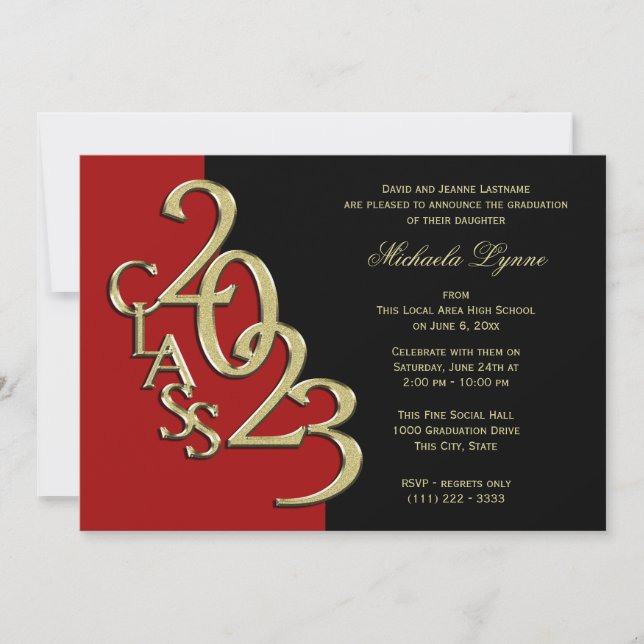 Invitation Classe de 2023 Graduation Rouge et Or (Devant)