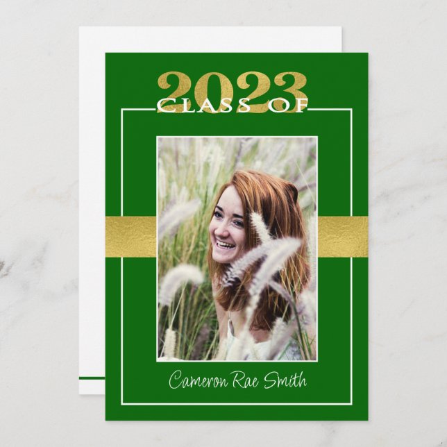 Invitation Classe de 2023 Green & Gold Graduation Party (Devant / Derrière)