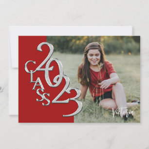 Invitation Classe de 2023 Photo Graduation Red Silver Invitat