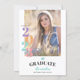 Invitation Classe de 2023 Photo Pastel Turquoise Graduation P