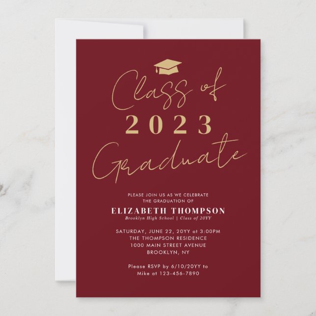 Invitation Classe de 2023 Red Gold Graduate Party (Devant)