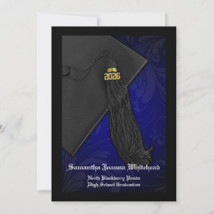 Invitation Classe de 2024 Blue Tassel Charm Black Graduation