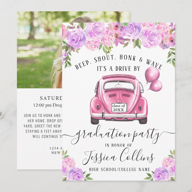Invitation Classe de 2024 DRIVE BY PHOTO Graduation Party (Devant / Derrière)