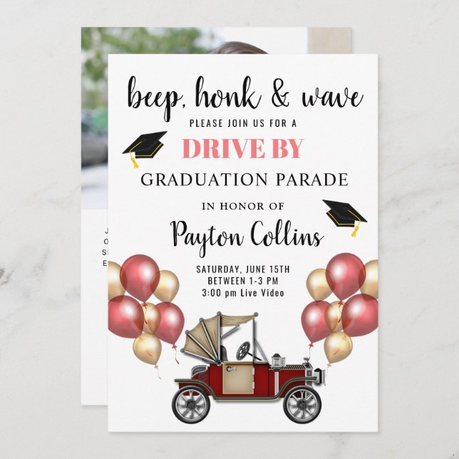 Invitation Classe de 2024 DRIVE BY PHOTO Graduation Party (Devant / Derrière)