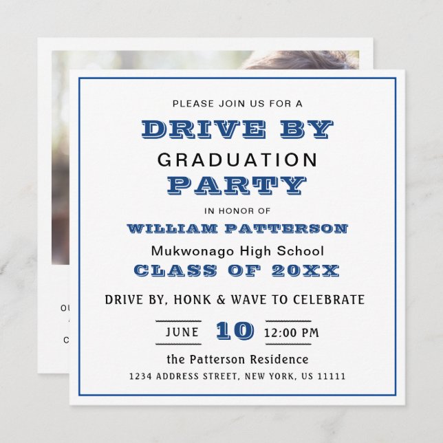 Invitation Classe de 2024 DRIVE BY PHOTO Graduation Party (Devant / Derrière)