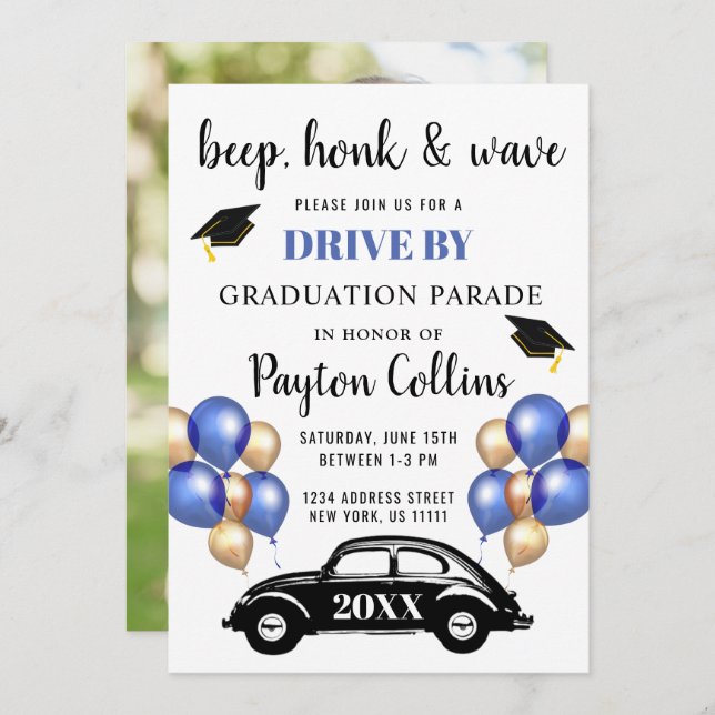 Invitation Classe de 2024 DRIVE BY PHOTOS Graduation Party (Devant / Derrière)