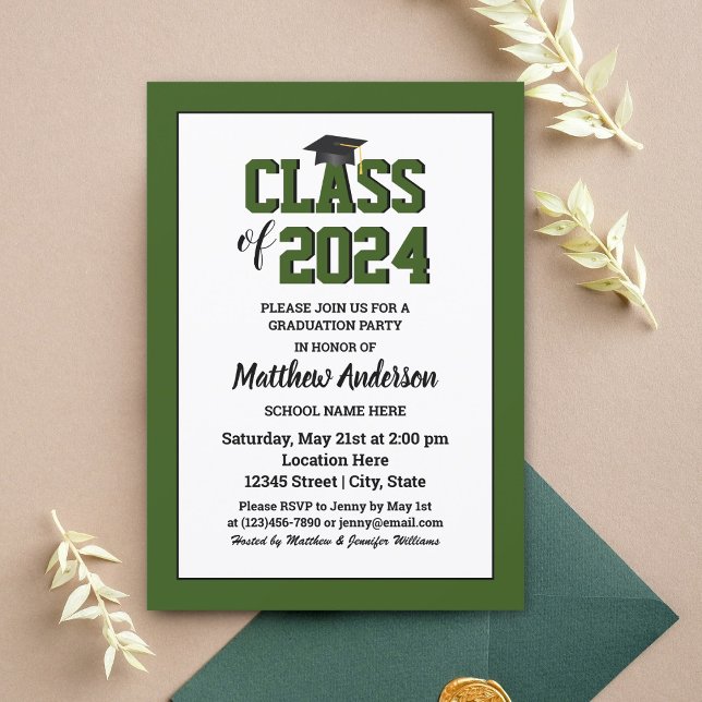 Invitation Classe de 2024 Elégant Forest Green Graduation (Créateur téléchargé)