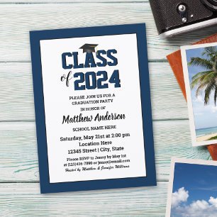 Invitation Classe de 2024 Elégant Navy Blue Graduation
