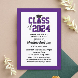 Invitation Classe de 2024 Elégant Royal Purple Graduation