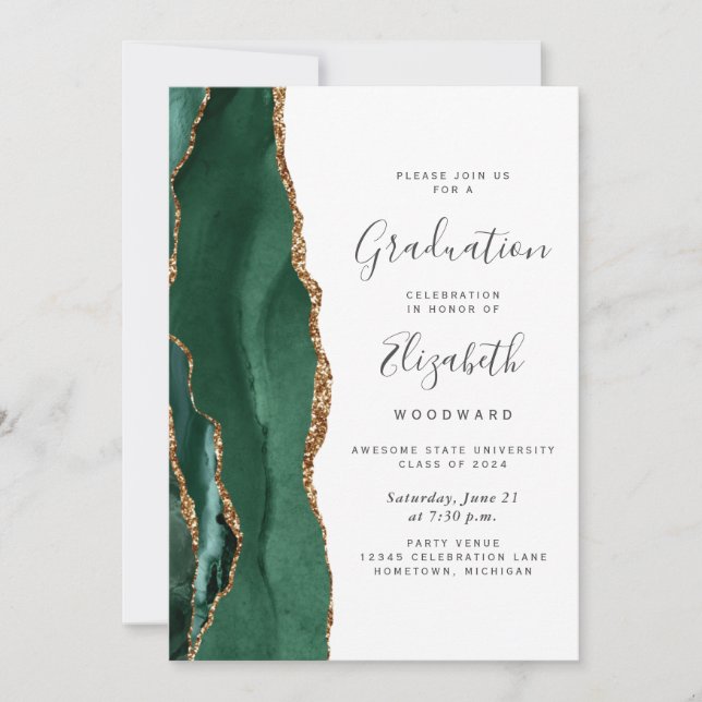 Invitation Classe de 2024 Emerald Green Agate Photo Graduatio (Devant)