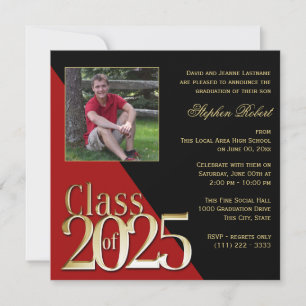 Invitation Classe de 2024 Gold Grad Rouge et Noir avec photo