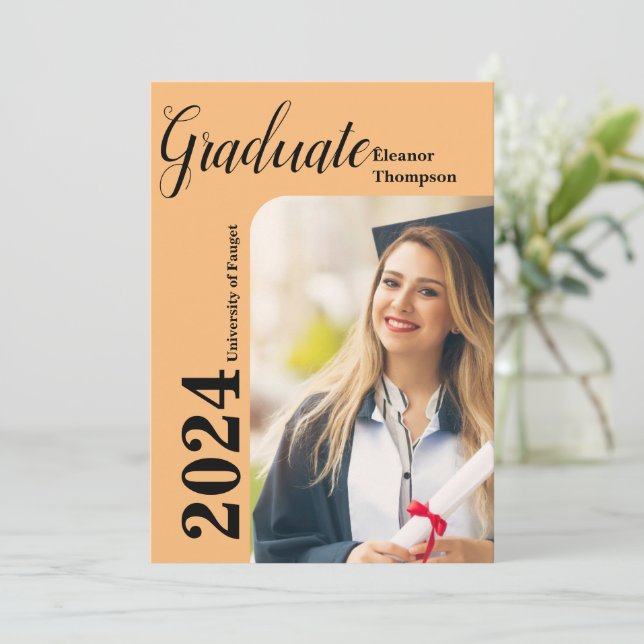 Invitation Classe de 2024 Grad : Photo moderne noir & blanc (Debout devant)