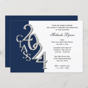 Invitation Classe de 2024 Grad Silver and Navy Blue