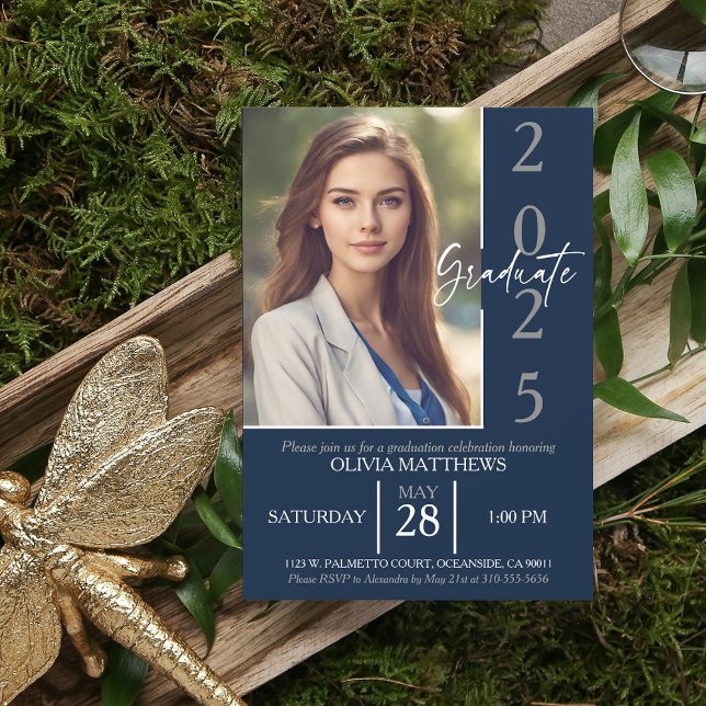 Invitation Classe de 2024 Marine Blue Custom Photo Graduation (Créateur téléchargé)