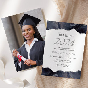 Invitation Classe de 2024 Photo Blue Grey Agate Graduation