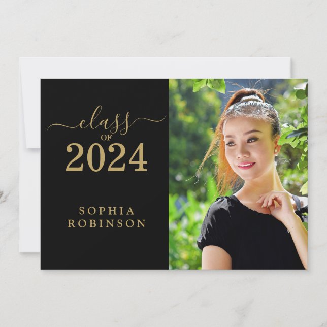 Invitation Classe de 2024 Photo Gold Script Graduation Party (Devant)