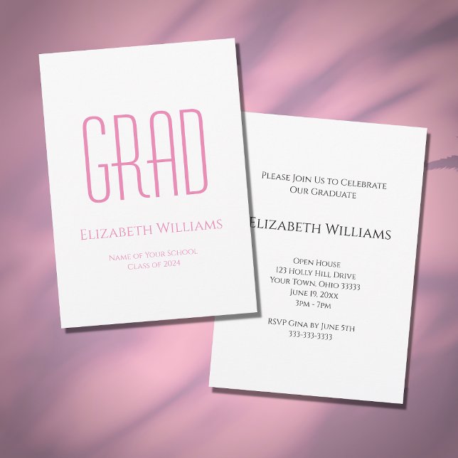 Invitation Classe de 2024 Pink Typography Graduation Party (Créateur téléchargé)
