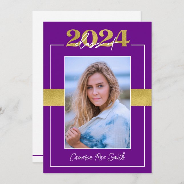 Invitation Classe de 2024 Purple & Gold Graduation Party (Devant / Derrière)