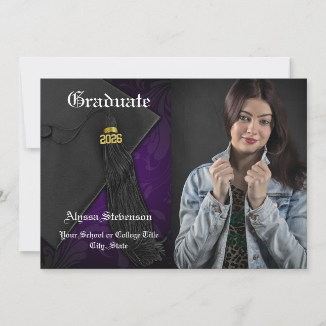 Invitation Classe de 2024 Purple Tassel Photo Graduation (Devant)