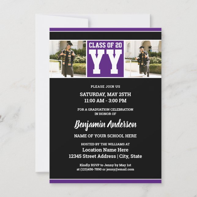 Invitation Classe de 2024 Royal Purple Graduation Photo (Devant)