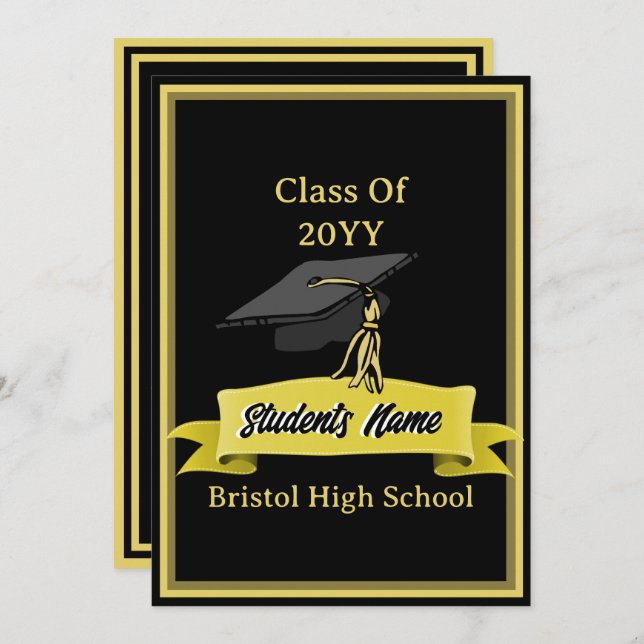 Invitation Classe de 2025 Black and Gold Graduation Party (Devant / Derrière)