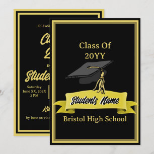 Invitation Classe de 2025 Black and Gold Graduation Party