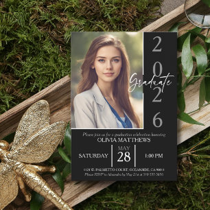 Invitation Classe de 2025 Black Custom Photo Graduation