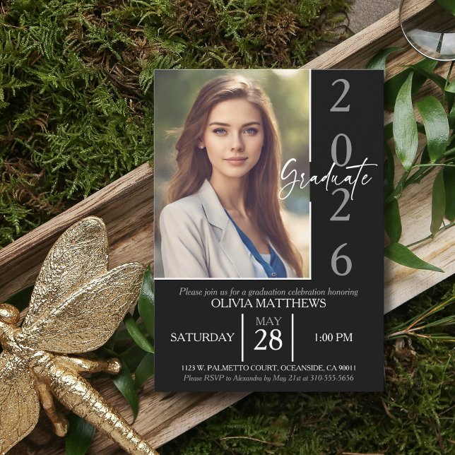 Invitation Classe de 2025 Black Custom Photo Graduation (Créateur téléchargé)