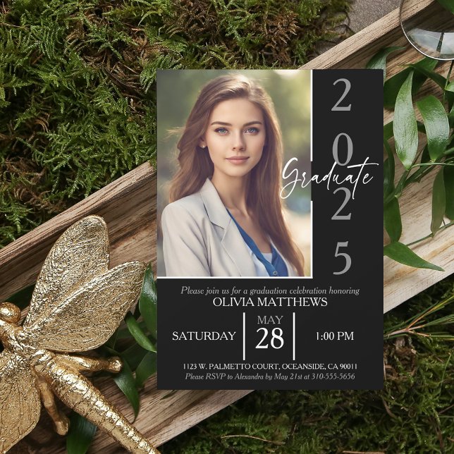 Invitation Classe de 2025 Black Custom Photo Graduation (Créateur téléchargé)