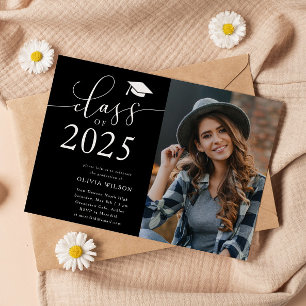 Invitation Classe de 2025 Black Graduation Party Photo
