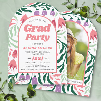 Invitation Classe De 2025 Boho fleurs rétro Graduation Arche