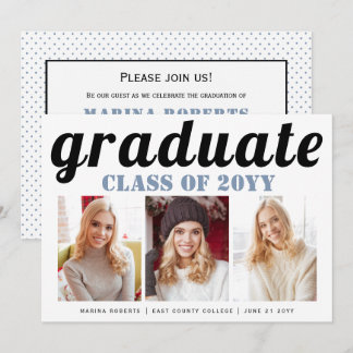 Invitation Classe de 2025 diplômé en typographie bleue poussi