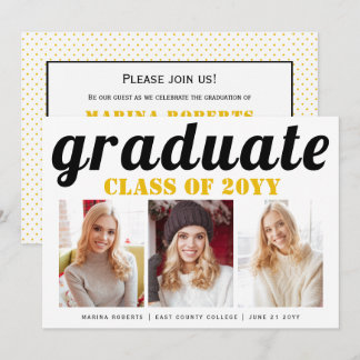 Invitation Classe de 2025 diplômé en typographie jaune photo