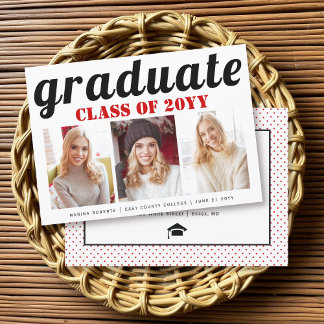 Invitation Classe de 2025 diplômé en typographie rouge photo