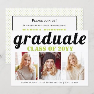 Invitation Classe de 2025 diplômé lime vert typographie photo