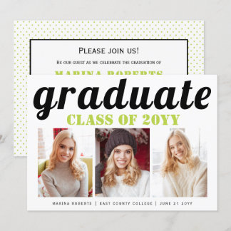 Invitation Classe de 2025 diplômé lime vert typographie photo