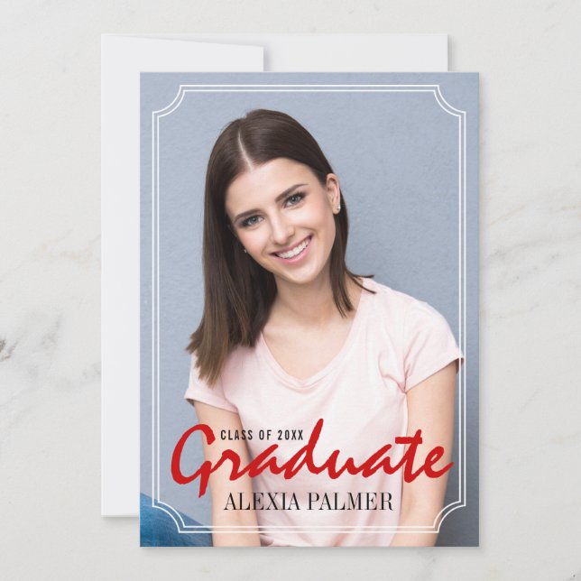 Invitation Classe de 2025 diplômé simple rouge manuscrit (Devant)