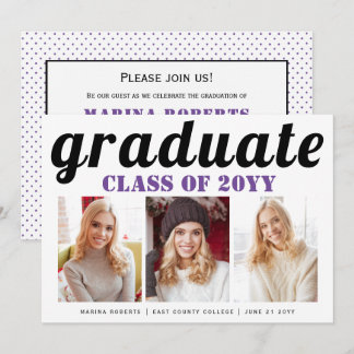 Invitation Classe de 2025 diplôme violet typographie photo