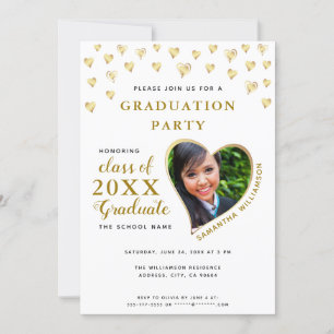 Invitation Classe de 2025 Elegant White and Gold Graduation