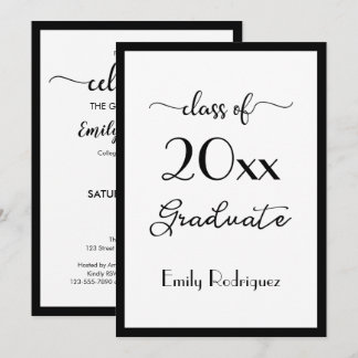 Invitation Classe De 2025 Élégante Black White Graduation Par