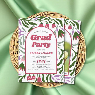 Invitation Classe De 2025 fleurs rétro colorées Graduation