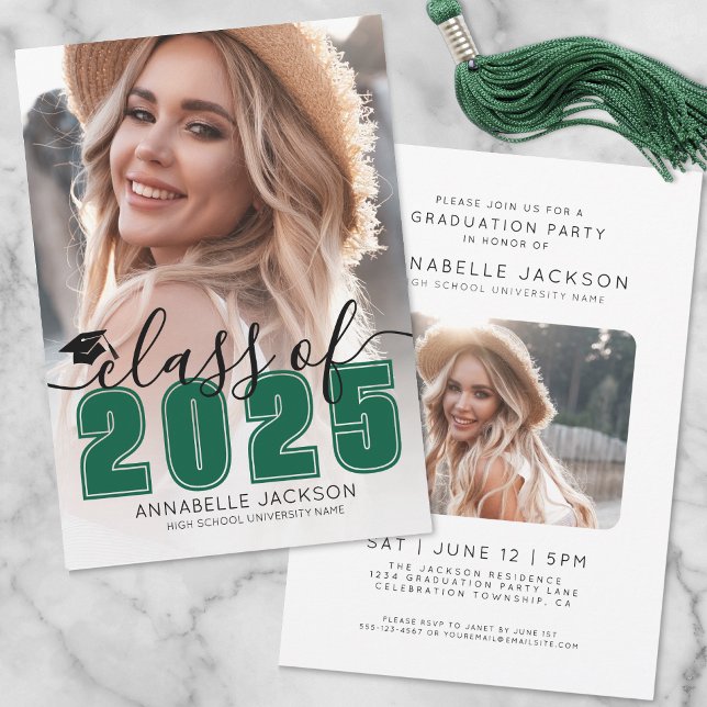 Invitation Classe De 2025 Green Graduate Photo Graduation (Class Of 2025 Green Graduate Photo Graduation Invitation)